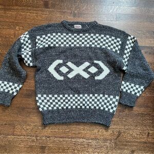 Cellini collection size large gray with print wool blend sweater